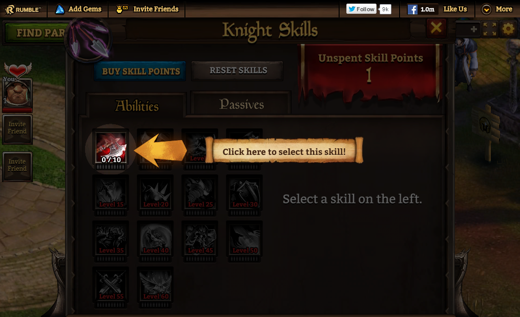 KingsRoad (Browser) screenshot: Skills