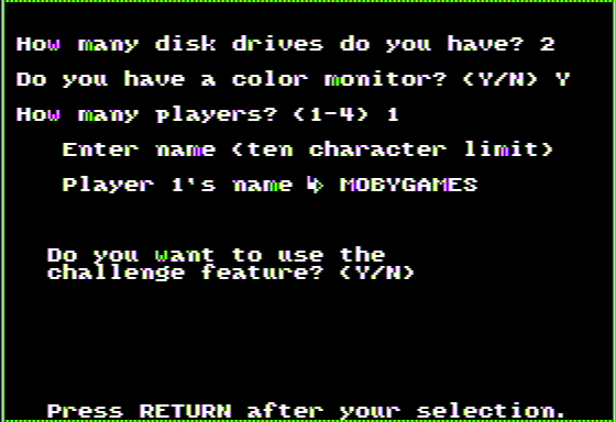 La Triviata (Apple II) screenshot: Creating a Character