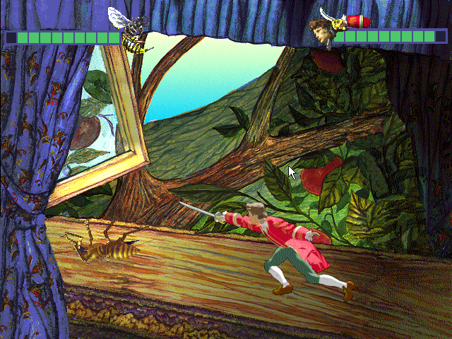 Gulliver v strane velikanov (Windows 16-bit) screenshot: Action Game - Fencing with the wasp