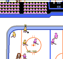 Stick Hunter: Exciting Ice Hockey (NES) screenshot: Time to shoot a goal.