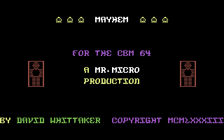 Mayhem (Commodore 64) screenshot: Title Screen
