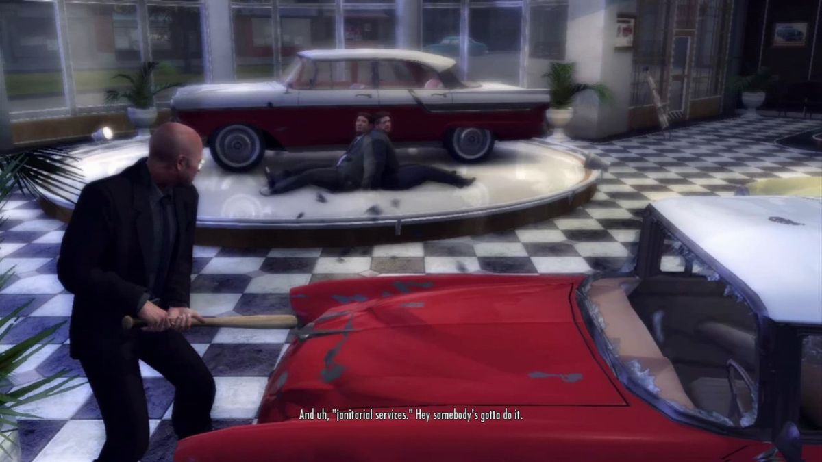 Mafia II: The Betrayal of Jimmy (PlayStation 3) screenshot: Jimmy is fixing the car... or not