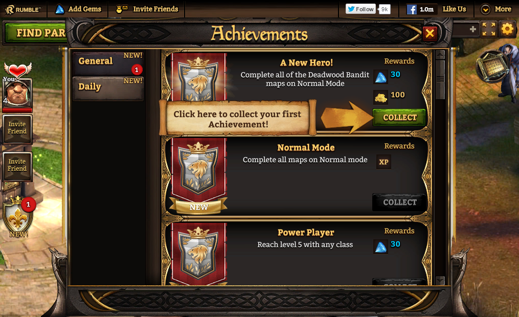 KingsRoad (Browser) screenshot: Achievements