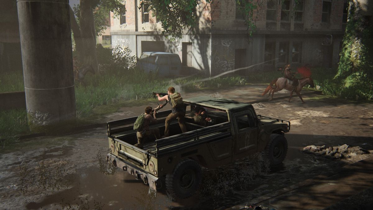 The Last of Us: Part II (PlayStation 4) screenshot: Fending off the cavalry attack