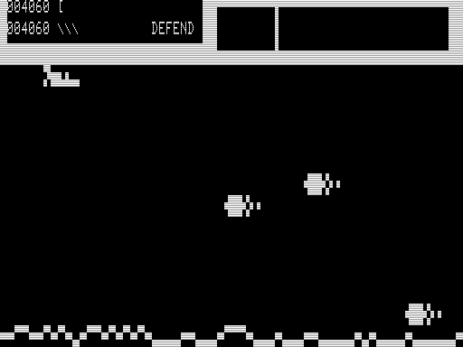 Defend (TRS-80) screenshot: Dodging Asteroids