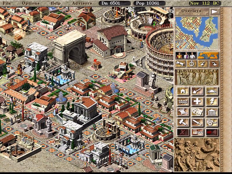 Caesar III (Windows) screenshot: Villa area, with Villas and Palaces!