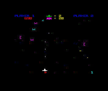 Star Firebirds (ZX Spectrum) screenshot: Working through the wave at a good rate