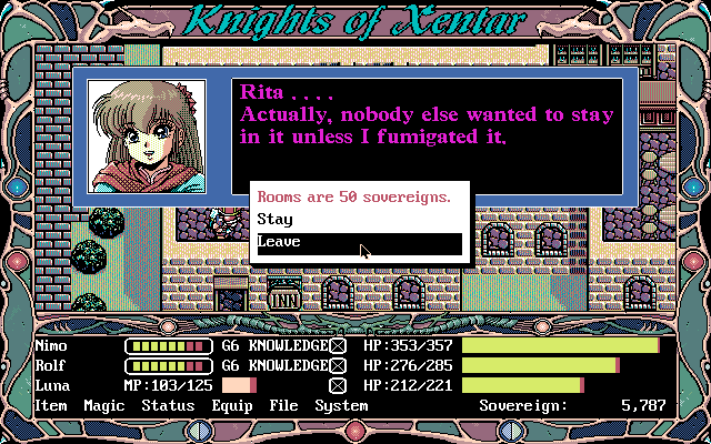 Knights of Xentar (DOS) screenshot: Even innkeepers have some amusing dialogue sometimes
