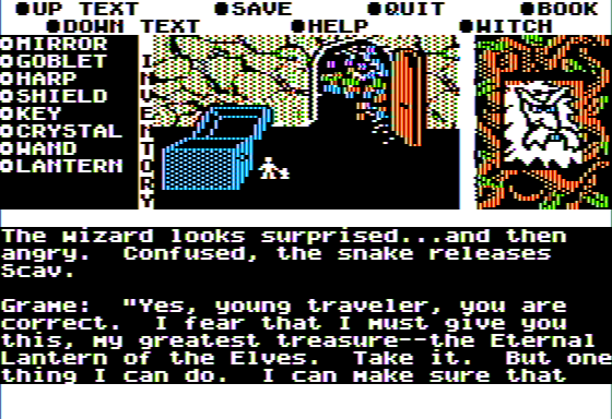 Microzine #26 (Apple II) screenshot: The Wizard of Darkling Wood - Retrieving the Lantern