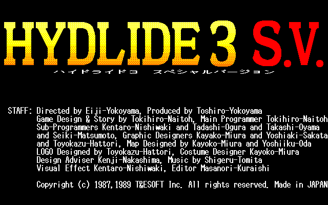 Hydlide 3: Special Version (1989) - Mobygames