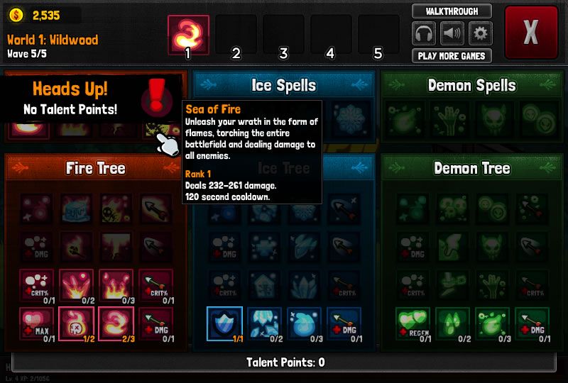 Sentry Knight (Browser) screenshot: The talent tree