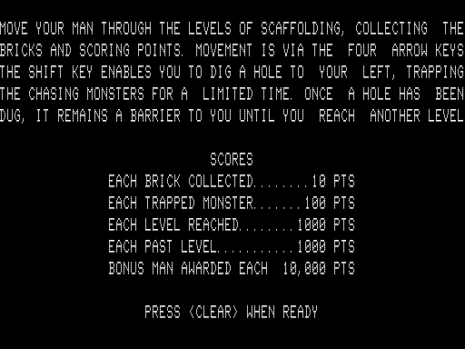 Frenzy (TRS-80) screenshot: Instructions