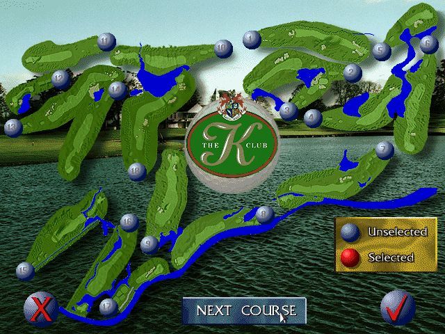 PGA European Tour (DOS) screenshot: The practice session allows the player to choose which hole at which course they want to practice on
