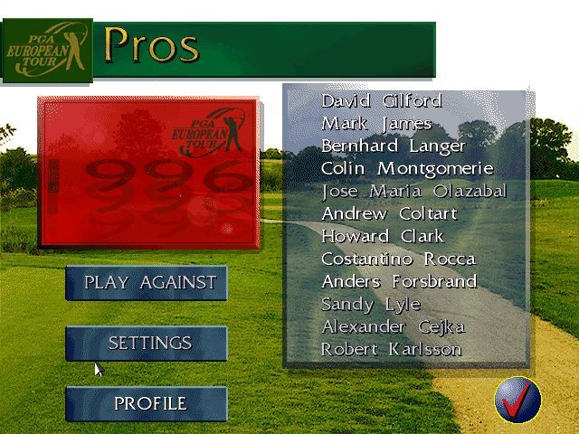 PGA European Tour (DOS) screenshot: There's a lot of professionals to play against. When the game installs the player can choose which ones of them are to be loaded