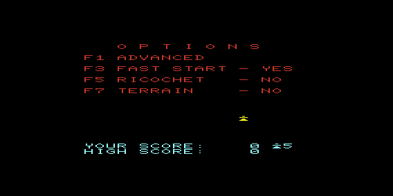 Cyclons (VIC-20) screenshot: The menu