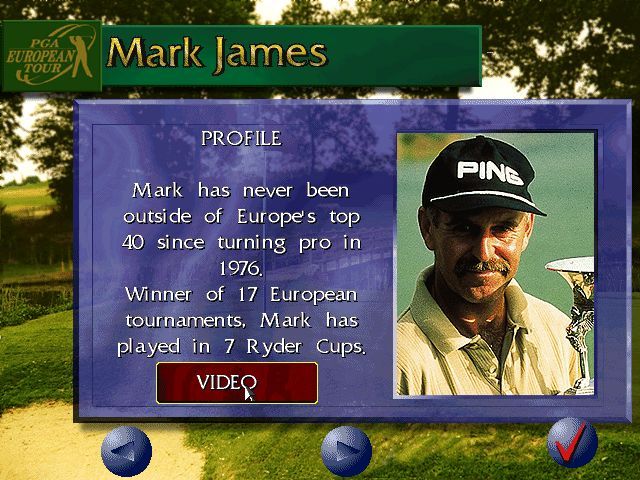 PGA European Tour (DOS) screenshot: For each professional there's a profile and ...