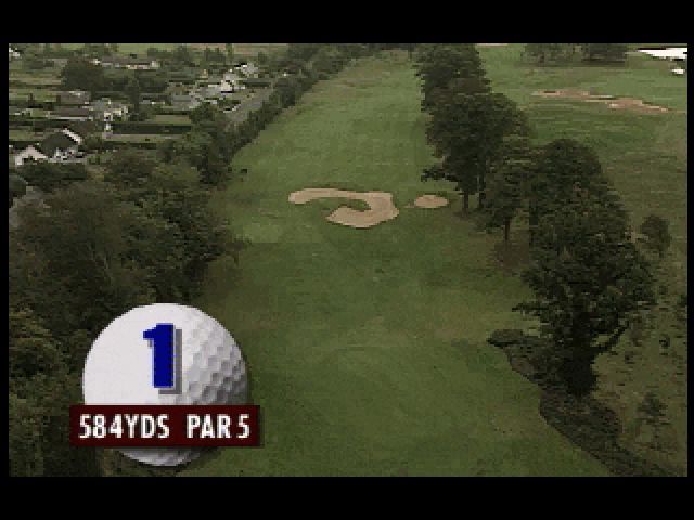 PGA European Tour (DOS) screenshot: This will be a 1 hole practice match and that's been set as hole 1 at the K Club, Ireland. The hole starts with a fly-by, which is an option that can be disabled