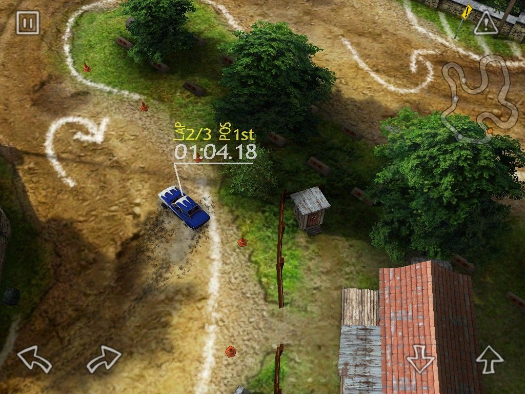 Reckless Racing (iPad) screenshot: Most courses are dirt or gravel which keeps you in constant drifts/power slides