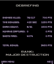 War of the Worlds (J2ME) screenshot: End of level statistics