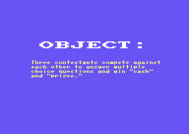 Press Your Luck (Commodore 64) screenshot: Instructions