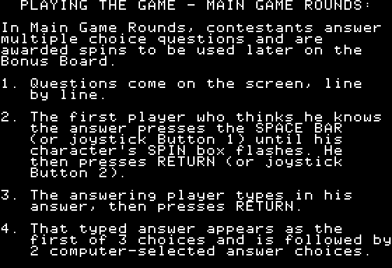 Press Your Luck (Apple II) screenshot: Instructions