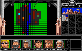 Realms of Arkania: Blade of Destiny (DOS) screenshot: The original release provides this crude, color-coded automap.
