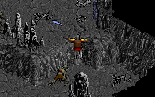 Pagan: Ultima VIII (DOS) screenshot: Climbing in progress: captured the climbing animation while a zombie is approaching