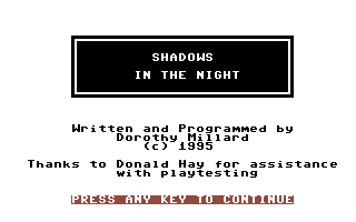 Shadows in the Night (Commodore 64) screenshot: Title Screen