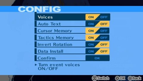 Shin Megami Tensei: Persona 3 - Portable (PSP) screenshot: Very plain configurations.