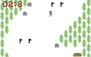 Olympic Skier (Commodore 64) screenshot: Go through the flags