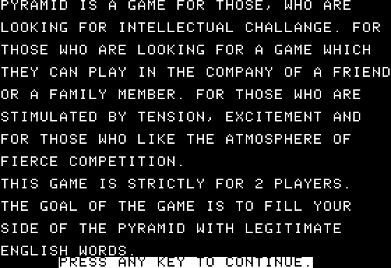 Pyramid (Apple II) screenshot: Instructions