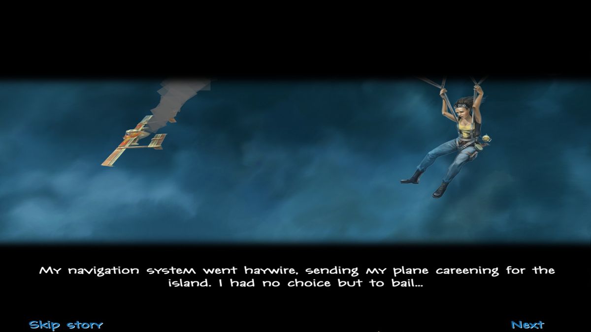 Secret Mission: The Forgotten Island (Macintosh) screenshot: cutscene parachuting to safety