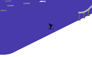 Olympic Skier (Commodore 64) screenshot: About to land