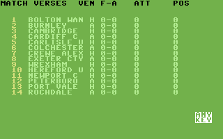 On the Bench (Commodore 64) screenshot: Your fixtures