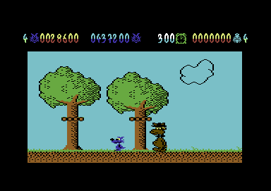 Lupo Alberto: The VideoGame (Commodore 64) screenshot: Twice as large, but not twice as tough as the other enemies