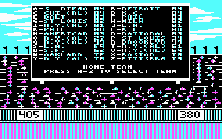 The World's Greatest Baseball Game (PC Booter) screenshot: Selecting the teams (CGA with RGB monitor)