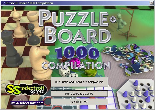 1000 Board & Puzzle Games (Windows) screenshot: The install process uses this screen to install the two compilations. After installation the word 'Install' is replaced by 'Run'