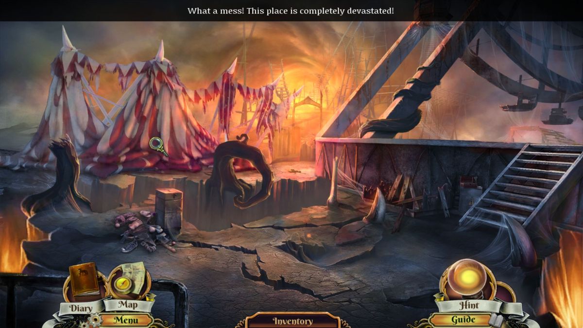 Dark Arcana: The Carnival (Windows) screenshot: In the Bonus Adventure the carnival has mostly been destroyed