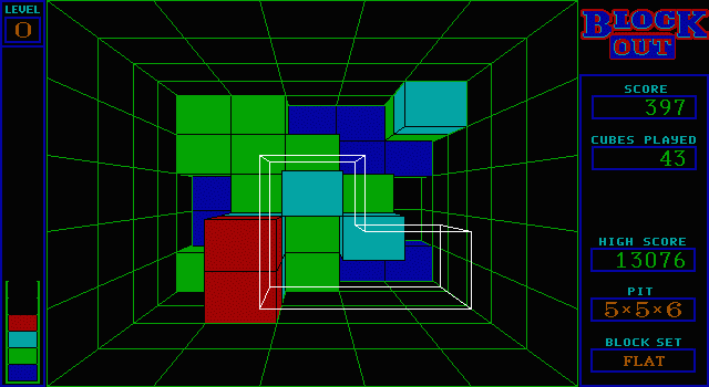 Blockout (DOS) screenshot: The game in action