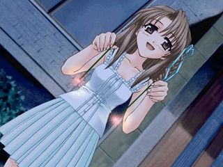 Mermaid no Kisetsu: Curtain Call (PlayStation) screenshot: Natsuna CG event, fireworks
