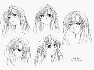 Mermaid no Kisetsu: Curtain Call (PlayStation) screenshot: Character sketch of Yuzuki's expressions