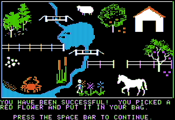 Scavenger Hunt (Apple II) screenshot: I Found the Red Flower