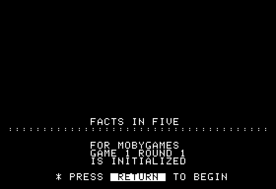 Computer Facts in Five (Apple II) screenshot: Initializing a Game
