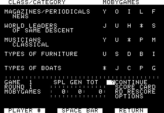 Computer Facts in Five (Apple II) screenshot: My Results