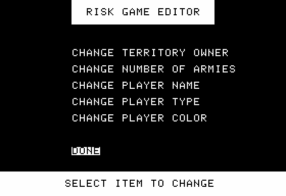 The Computer Edition of Risk: The World Conquest Game (Apple II) screenshot: Game Editor