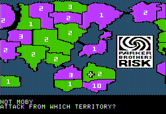 The Computer Edition of Risk: The World Conquest Game (Apple II) screenshot: Not Moby Attacks