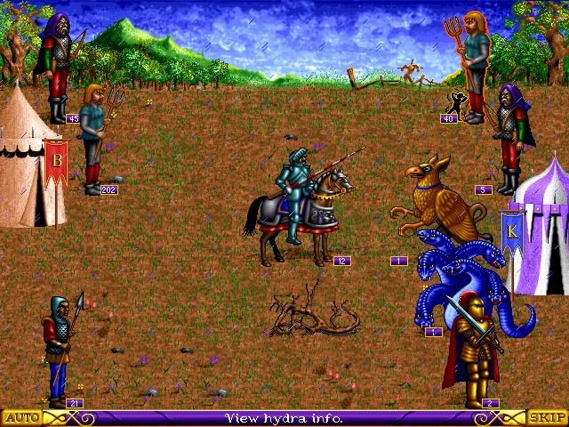 Heroes of Might and Magic (Windows) screenshot: Effects such as rain will sometimes grace the battlefield to increase the ambiance level.