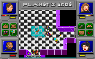 Planet's Edge: The Point of no Return (DOS) screenshot: Fending off hostile robots on an Alpha Centauri colony