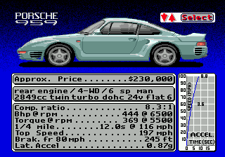 The Duel: Test Drive II (Genesis) screenshot: Choosing your car