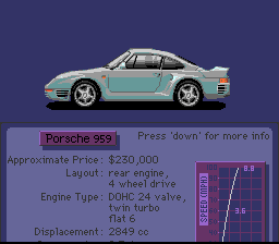 The Duel: Test Drive II (SNES) screenshot: Choosing your car